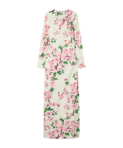 Oscar De La Renta Cutout Floral Printed Dressn In White
