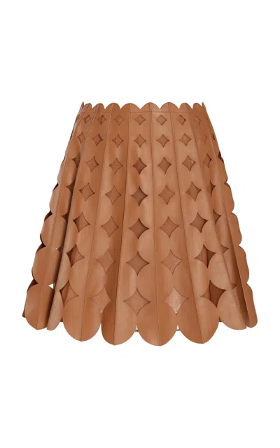 Oscar De La Renta Cutout Leather Mini Skirt In Brown