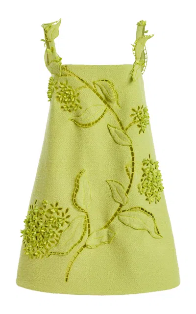 Oscar De La Renta Cutout Tweed Cocktail Mini Dress In Green
