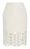 Oscar De La Renta Cutout Tweed Midi Skirt In Ivory