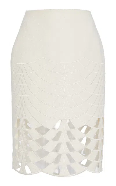 Oscar De La Renta Cutout Tweed Midi Skirt In Ivory