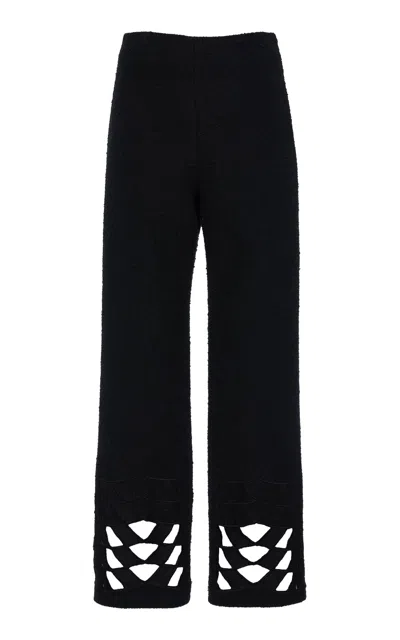 Oscar De La Renta Cutout Tweed Straight-leg Pants In Black