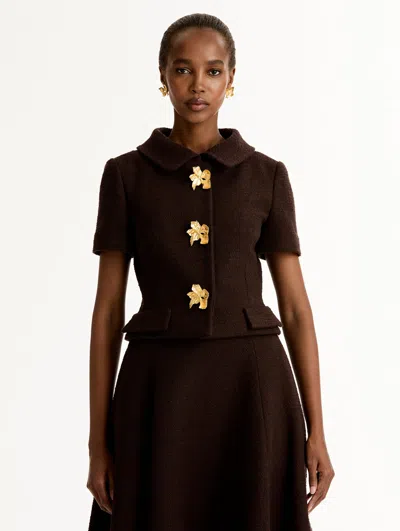 Oscar De La Renta Cyclamen Button Tweed Jacket In Brown