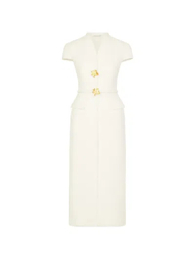 Oscar De La Renta Cyclamen-detail Midi Dress In White