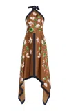 Oscar De La Renta Cyclamen Halter Neck Silk Midi Dress In Brown