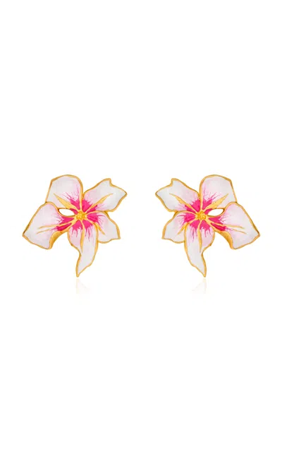 OSCAR DE LA RENTA CYCLAMEN LARGE ENAMEL STUD EARRINGS