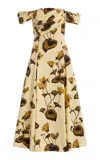 Oscar De La Renta Cyclamen Off-the-shoulder Stretch-cotton Midi Dress In Neutral