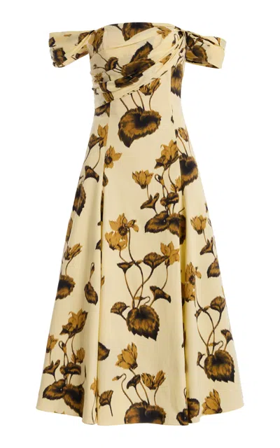 Oscar De La Renta Cyclamen Off-the-shoulder Stretch-cotton Midi Dress In Neutral