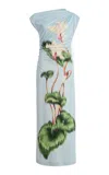 Oscar De La Renta Cyclamen Printed Off-the-shoulder Midi Dress In Blue