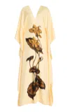 Oscar De La Renta Cyclamen Printed Silk Caftan In Yellow