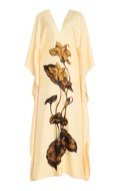 Oscar De La Renta Cyclamen Printed Silk Caftan In Yellow