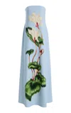 Oscar De La Renta Cyclamen Printed Wool-blend Gown In Blue
