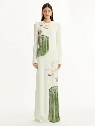 Oscar De La Renta Cyclamen Threadwork Silk-georgette Gown In White