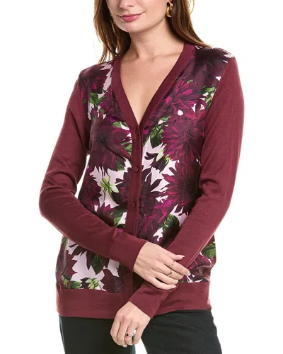 Oscar De La Renta Dahlia Inset Silk-blend Cardigan In Red