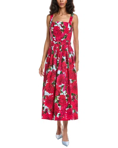 Oscar De La Renta Square Neck Dahlia Poplin Dress In Multi