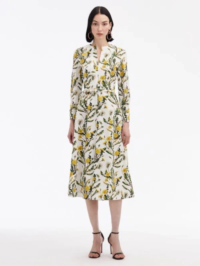 Oscar De La Renta Dandelion Cotton Poplin Dress In Yellow/ivory