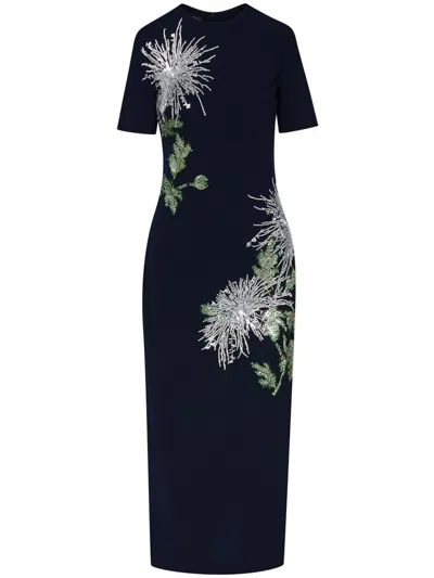 Oscar De La Renta Dandelion Crystal Dress In Navy
