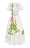 Oscar De La Renta Dandelion-printed Cotton-poplin Midi Dress In White
