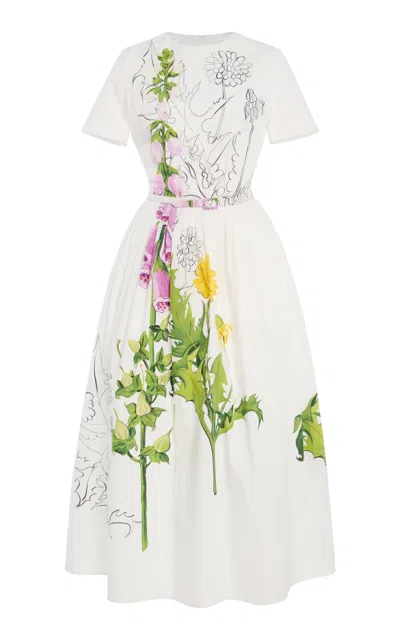 Oscar De La Renta Dandelion-printed Cotton-poplin Midi Dress In White