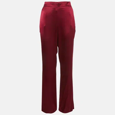 Pre-owned Oscar De La Renta Dark Red Satin Wide Leg Trousers M