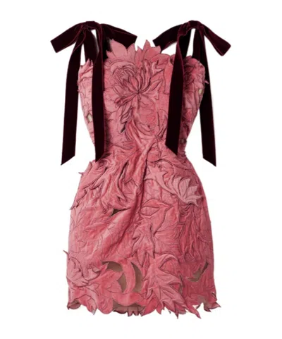 Oscar De La Renta Decal Silk Mesh Mini Dress In Pink