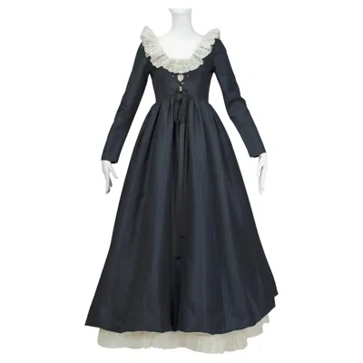 Pre-owned Oscar De La Renta Deep Navy Silk Demi-couture Elizabethan Revival Gown - S, 1971 In Blue