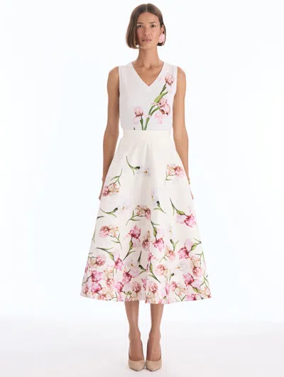 Oscar De La Renta Degrad Painted Iris Cotton Poplin Skirt