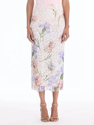 Oscar De La Renta Degrad Painted Iris Guipure Pencil Skirt