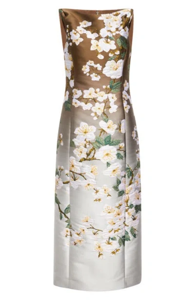 OSCAR DE LA RENTA OSCAR DE LA RENTA DÉGRADÉ CHERRY BLOSSOM JACQUARD SHEATH DRESS
