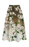 Oscar De La Renta Degradé Cotton Poplin Midi Skirt In Khaki