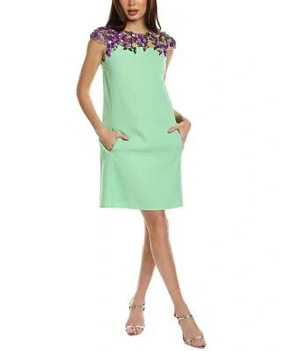 Pre-owned Oscar De La Renta Degrade Lilac Threadwork Wool-blend Shift Dress Women's Green