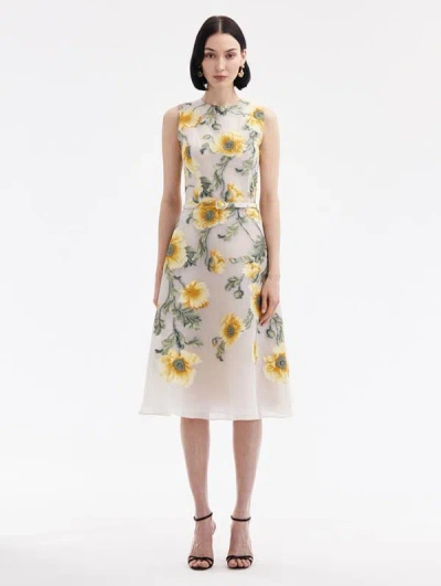 Oscar De La Renta Degrade Poppy Fil Coupe Dress In Grey Yellow