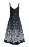 Oscar De La Renta V-neck Rose Denim Devore Sleeveless Midi Dress In Indigo