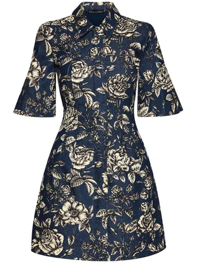 Oscar De La Renta Denim Mini Dress In Blue