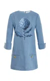 Oscar De La Renta Denim Mini Shift Dress In Light Wash