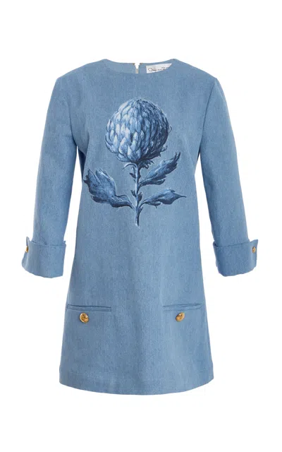 Oscar De La Renta Denim Mini Shift Dress In Light Wash