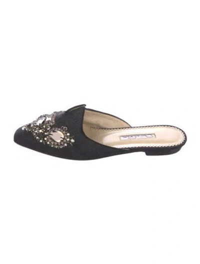 Pre-owned Oscar De La Renta Denim Patterned Mules In Blue