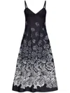 Oscar De La Renta V-neck Rose Denim Devore Sleeveless Midi Dress In Blue