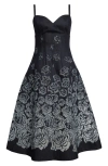 Oscar De La Renta V-neck Rose Denim Devore Sleeveless Midi Dress In Indigo