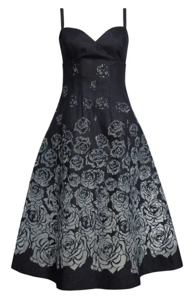 OSCAR DE LA RENTA OSCAR DE LA RENTA DEVORÉ ROSE DENIM DRESS