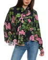 OSCAR DE LA RENTA OSCAR DE LA RENTA DOLMAN SLEEVE TIE-FRONT GERANIUM SILK BLOUSE