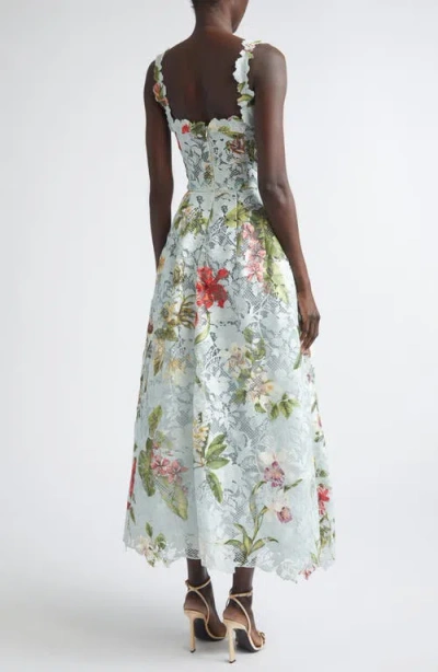 Oscar De La Renta Dominican Floral Print Guipure Lace Bustier Cocktail Dress In Multi