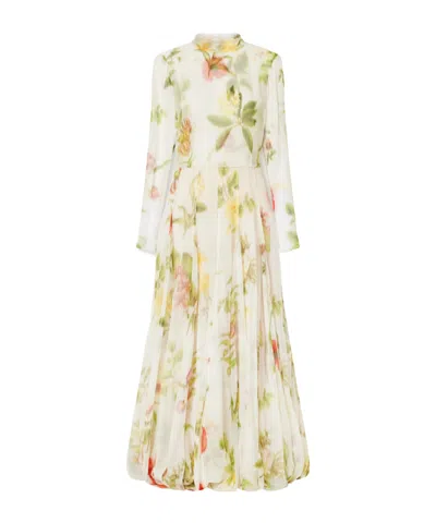 Oscar De La Renta Dominican Floral-print Silk-chiffon Gown In Neutral