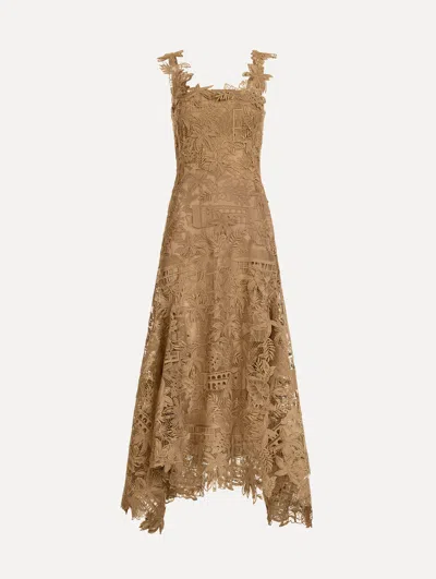 Oscar De La Renta Dominican Republic Toile Guipure Lace Cocktail Dress In Brown