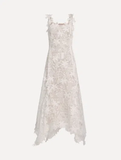 Oscar De La Renta Dominican Landscape Guipure Dress In Neutral