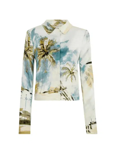 Oscar De La Renta Dominican Landscape Crop Satin Jacket In Multi