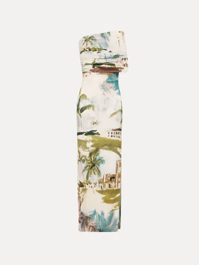 Oscar De La Renta Dominican Landscape Jersey Gown In Multi