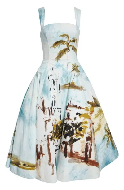 Oscar De La Renta Dominican Landscape Printed Cotton-poplin Midi Dress In Multi