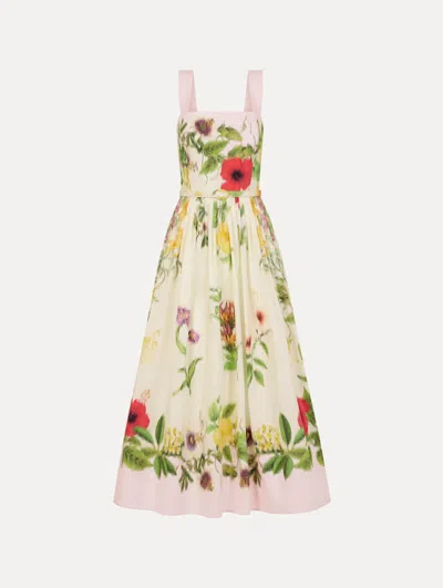 Oscar De La Renta Dominican Mixed-floral Cotton Poplin Dress In Multi