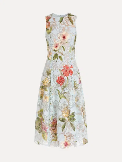 Oscar De La Renta Dominican Mixed-floral Guipure Dress In Blue